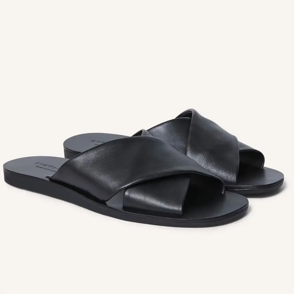 Everlane Day Crossover Sandal Black Leather Flat Slide Size 11 New Comfortable - Picture 7 of 7